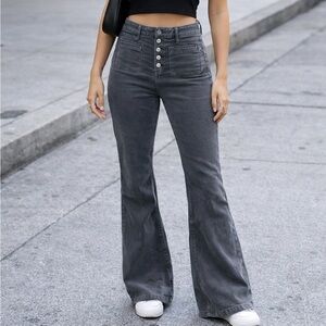 American Eagle Super High Flare Corduroy Pants Button Fly Gray Women’s 8 Trendy